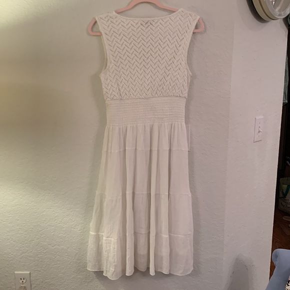 J Gee White Peasant Tiered Lace Bodice Flowy Romantic Boho Dress Size PL - Picture 2 of 12